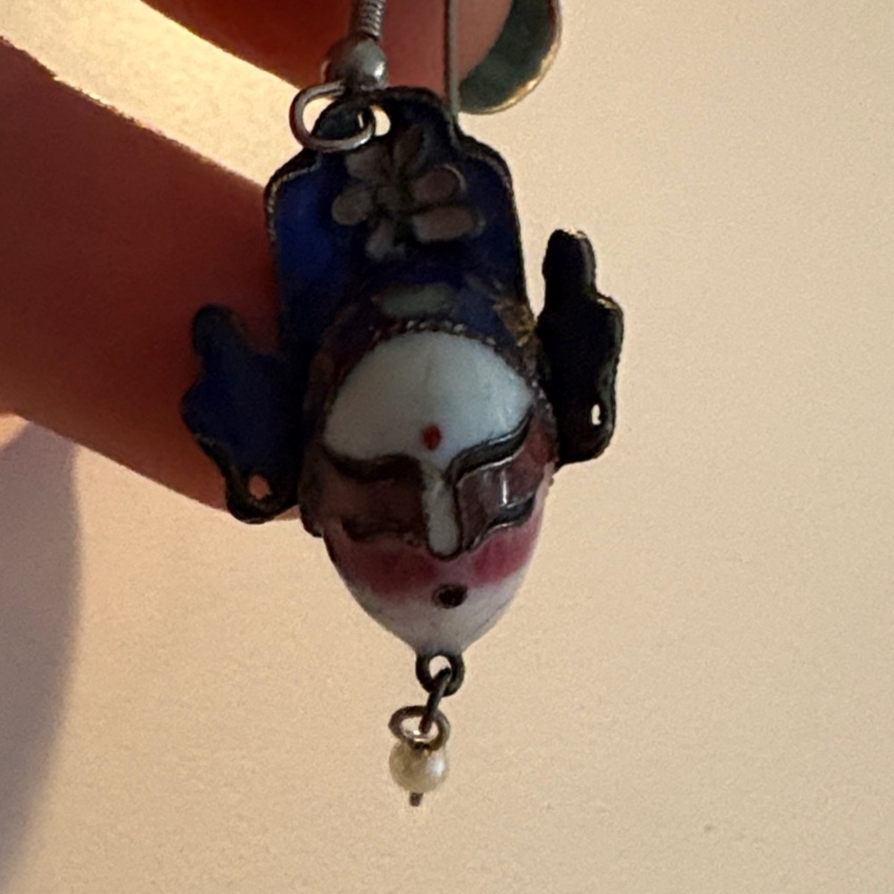 Vintage Porcelain Pink, White and purple/Blue Face Earrings - Picture 9 of 11